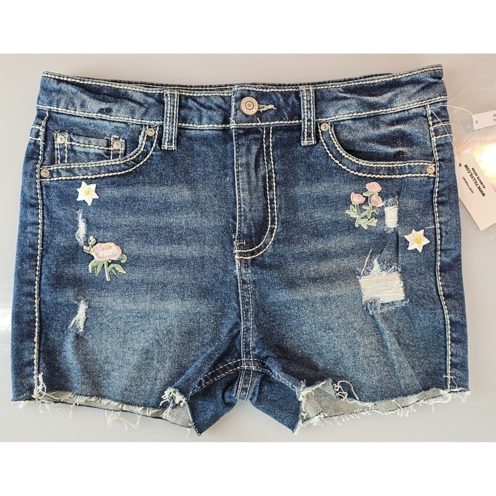 RSQ Girl Denim Shorts Size 12 Distressed Vintage High Rise Flower Fray Tilly NWT